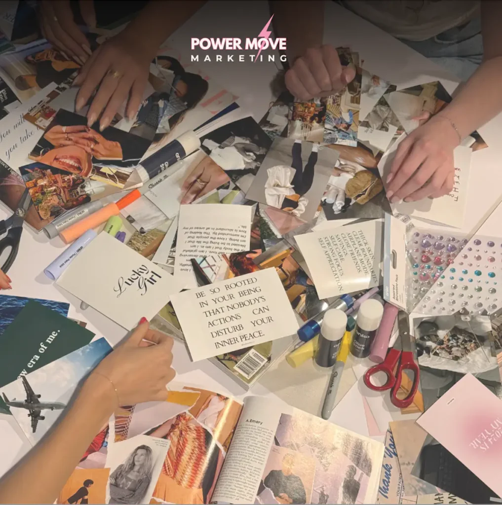 Arms and hands reaching over a pile of magazines scrapbooking